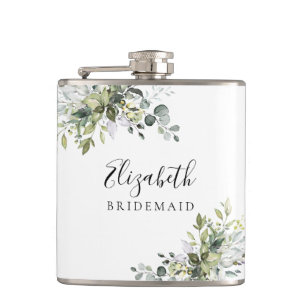 Green Eucalyptus Floral Brautparty Flachmann