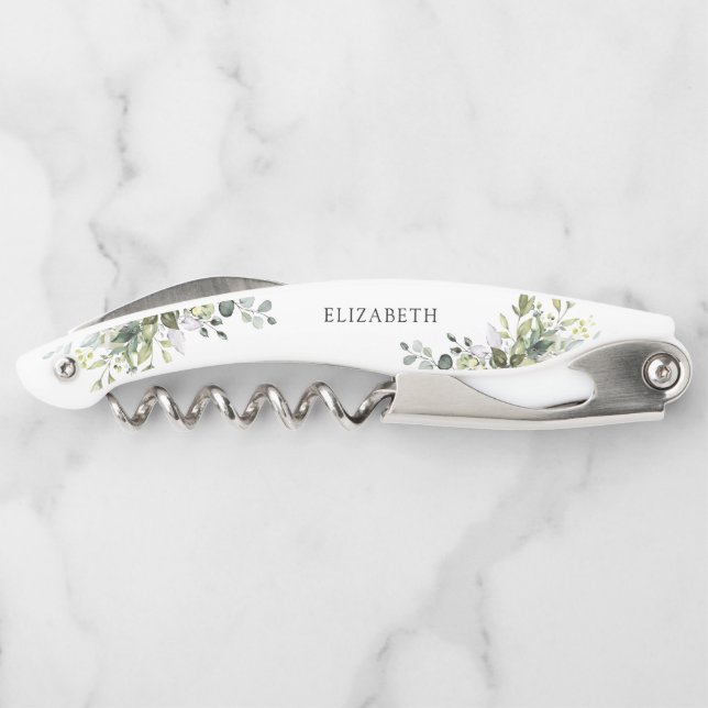 Green Eucalyptus Floral Brautparty Kellnermesser (Rückseite)