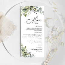 Green Eucalyptus Floral Brautparty Menu