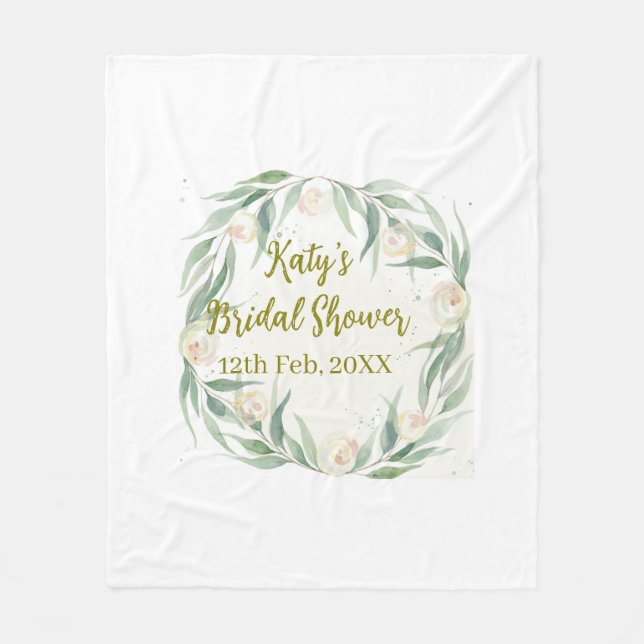 Green eucalyptus floral bridal shower name date go fleecedecke (Vorderseite)