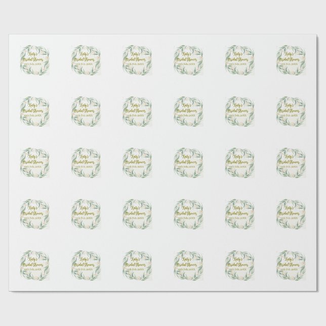 Green eucalyptus floral bridal shower name date go geschenkpapier (Flach)