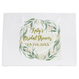 Green eucalyptus floral bridal shower name date go große geschenktüte