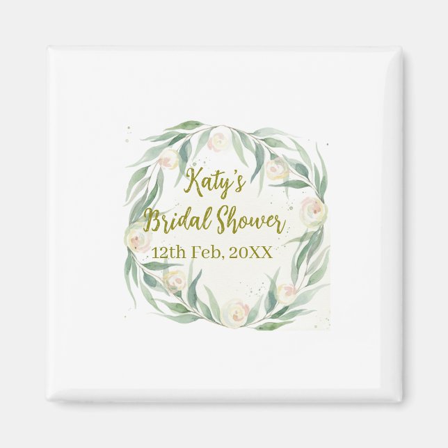 Green eucalyptus floral bridal shower name date go magnet (Vorne)