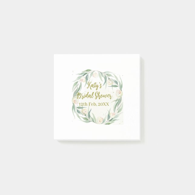 Green eucalyptus floral bridal shower name date go post-it klebezettel (Vorderseite)
