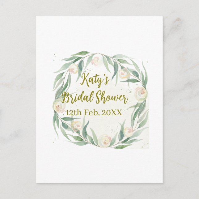 Green eucalyptus floral bridal shower name date go postkarte (Vorderseite)