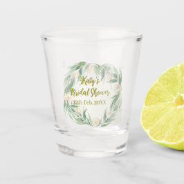 Green eucalyptus floral bridal shower name date go schnapsglas