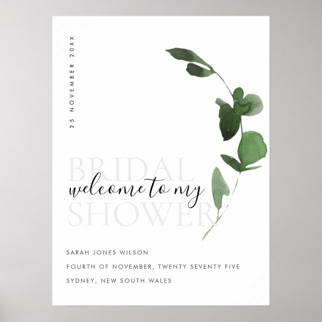 Green Eucalyptus Foliage Brautparty Willkommen Poster (Vorne)