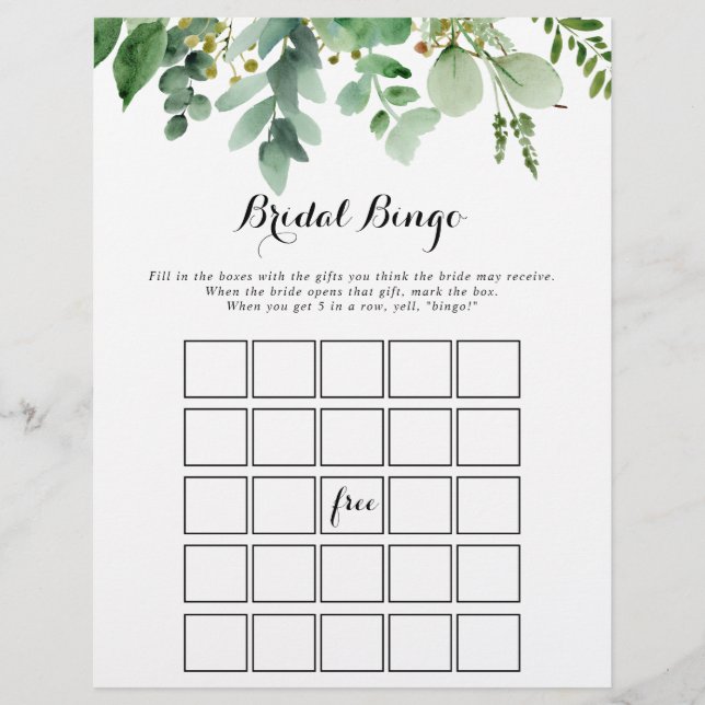 Green Eucalyptus Foliage Bridal Bingo Game (Vorderseite)