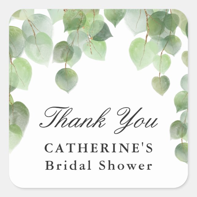Green Eucalyptus Foliage, Danke, Gefallen Quadratischer Aufkleber (Vorderseite)