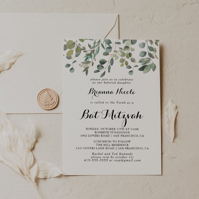 Green Eucalyptus Foliage Delight Bat Mitzvah Einladung (Von Creator hochgeladen)