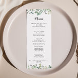 Green Eucalyptus Foliage Delikatessen Menükarte<br><div class="desc">Diese grüne Eukalyptus Blätter Dinner-Karte ist perfekt für eine moderne Hochzeit. Das Design zeichnet sich durch botanische Aquarellfarben,  handgezeichnet eleganten Eukalyptus,  inspirierend natürliche Schönheit. Dieses Menü kann für Hochzeitsempfang,  Probe Dinner,  Brautparty oder jede Veranstaltung verwendet werden.</div>