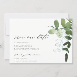 Green Eucalyptus Foliage Save the Date einladen Dankeskarte