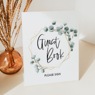Green Eucalyptus Gold Frame Gästebuchsignatur Sockelschild