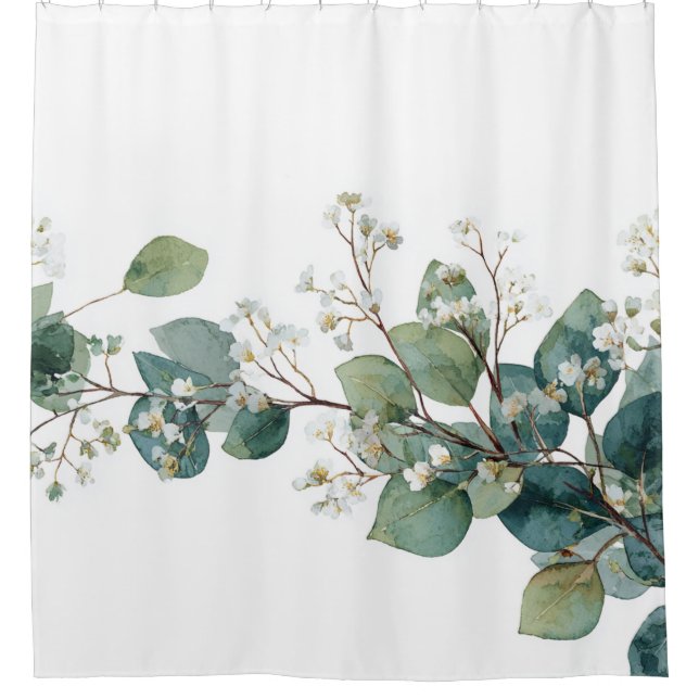 Green Eucalyptus Pastel Floral Whimsical Botanical Duschvorhang (Vorderseite)