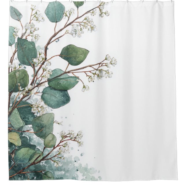 Green Eucalyptus Pastel Floral Whimsical Botanical Duschvorhang (Vorderseite)