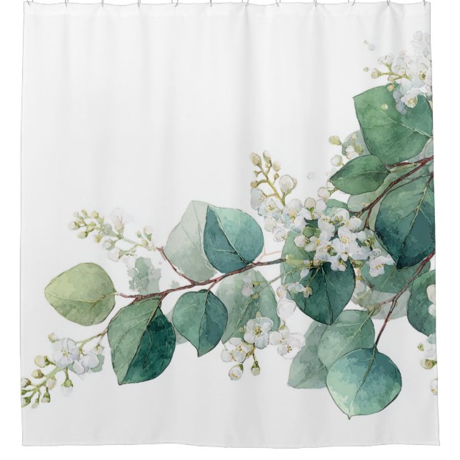 Green Eucalyptus Pastel Floral Whimsical Botanical Duschvorhang (Vorderseite)