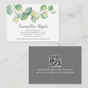 Green Eucalyptus QR Code Business Card Begleitkarte