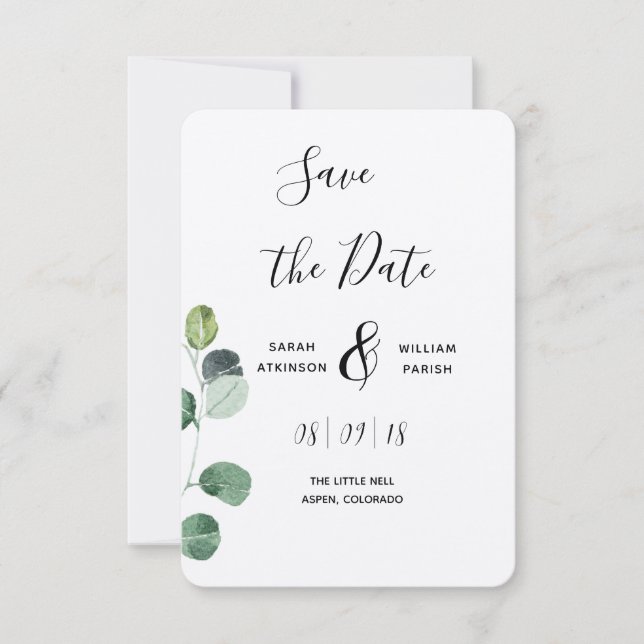 Green Eucalyptus Save the Date (Vorderseite)