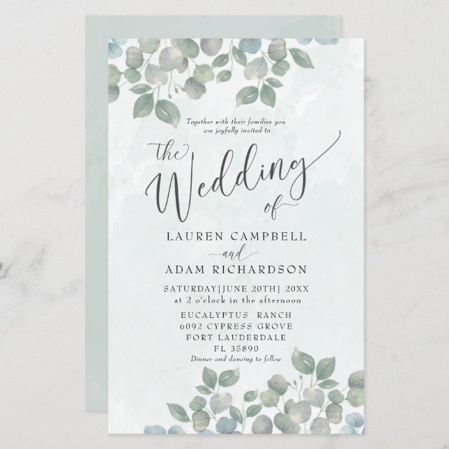 Green Eucalyptus Watercolor Wedding (Vorne/Hinten)