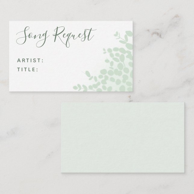 Green Eucalyptus Wedding Song Request Card Begleitkarte (Vorne/Hinten)