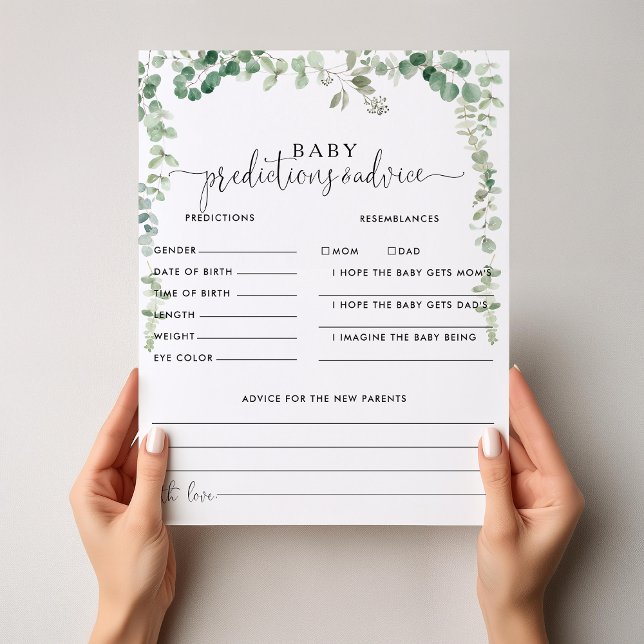Green Eukalyptus Baby Predictions & Advice Cards (Von Creator hochgeladen)