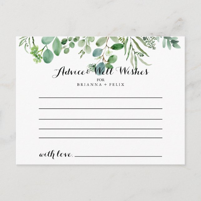 Green Eukalyptus Foliage Wedding Advice Card Postkarte (Vorderseite)