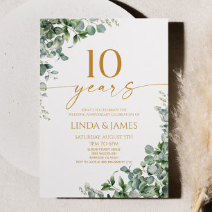 Green Eukalyptus Gold 10. Hochzeitstag Einladung