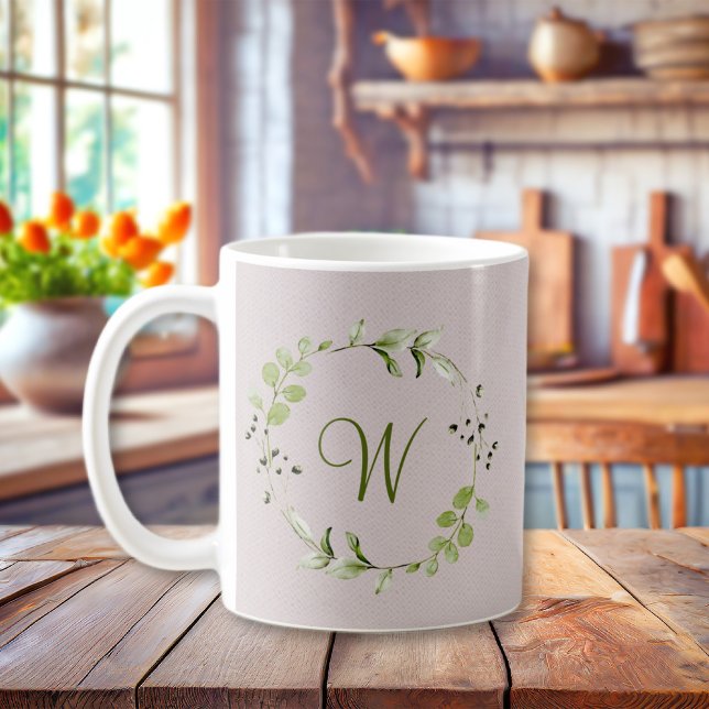 Green Eukalyptus & Leaf-Schriftzeichen Kaffeetasse (Green Eucalyptus & Leaf Wreath Script Monogram Coffee Mug
)