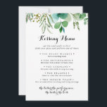 Green Eukalyptus Wedding Kissing Menu Game Card<br><div class="desc">Diese grüne eukalyptus Hochzeitsküsskarte ist perfekt für einen rustikalen Hochzeitsempfang. Das Design verfügt über handgemalte,  kunstvolle eukalyptus-grüne Blätter,  die zu feinen Bouquets zusammengesetzt sind,  um Ihre Veranstaltung zu verzieren.</div>