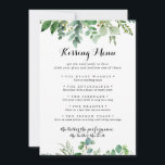 Green Eukalyptus Wedding Kissing Menu Game Card<br><div class="desc">Diese grüne eucalyptus Hochzeitsküsskarte ist ideal für eine tropische Hochzeit. Das Design verfügt über handgemalte,  kunstvolle eukalyptus-grüne Blätter,  die zu feinen Bouquets zusammengesetzt sind,  um Ihre Veranstaltung zu verzieren.</div>