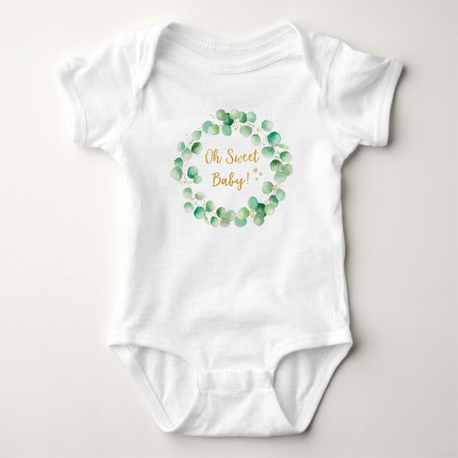 Green Eukalyptus Woodquote Baby Strampler (Vorderseite)