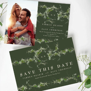 Green Eukalyptus Wreath Monogram Wedding Foto Save The Date