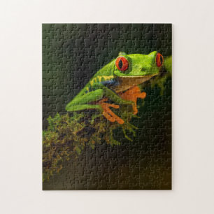 Green Exotic Summer Frosch Reptile mit roten Augen Puzzle