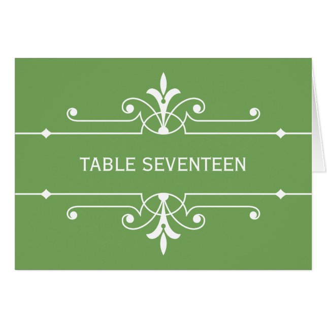 Green Extravagant Ornamental Tischnummer Card (Vorderseite (Horizontal))