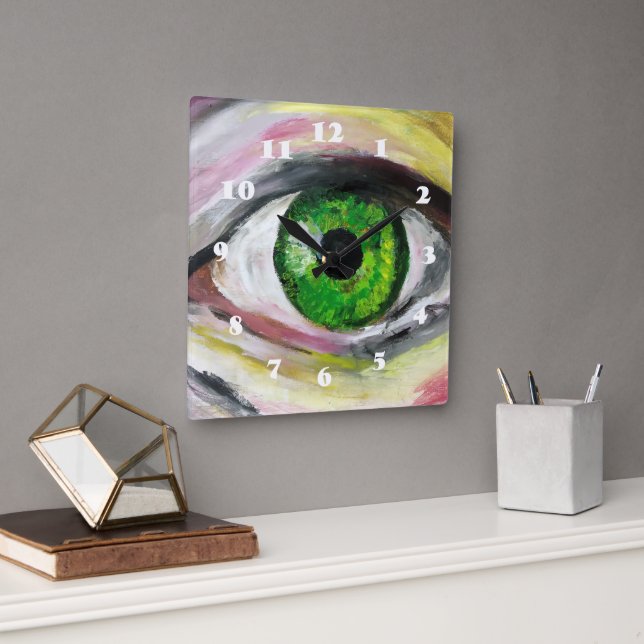 Green Eye Art Quadratische Wanduhr (Büro)
