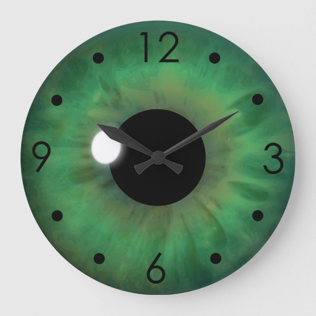 Green Eye Iris Eyeball Custom Large Round Clock Große Wanduhr (Vorderseite)