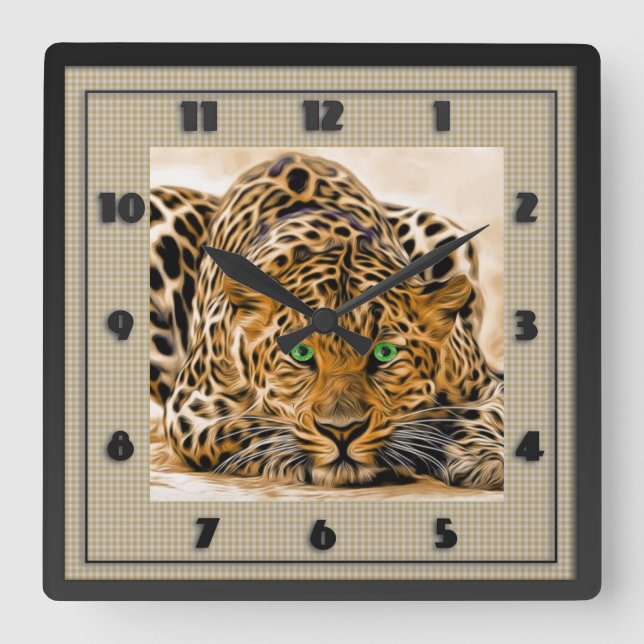 Green Eye Leopard Name Hoho Quadratische Wanduhr (Vorderseite)