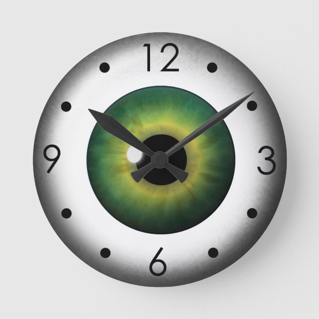 Green Eyeball Iris Eye Custom Medium Round Clock Runde Wanduhr (Vorderseite)