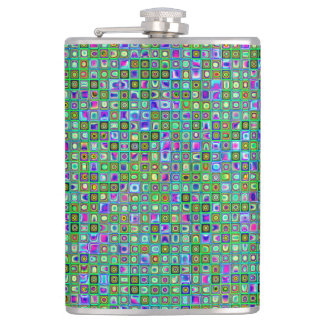 Green 'Eyeballs' Psychedelic Retro Tiles Pattern Flachmann