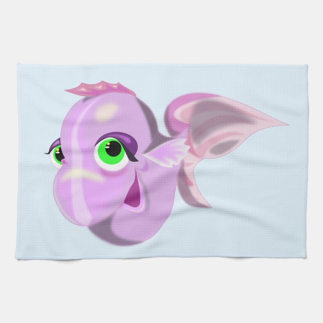 Green Eyed Purple Fish Kitchen Towel Cartoon Geschirrtuch (Horizontal)