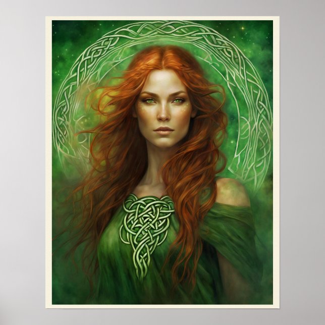 Green Eyes Red Hair Celtic Knot Portrait Poster (Vorne)