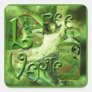 Green Fairy Splashy Collage IV Quadratischer Aufkleber