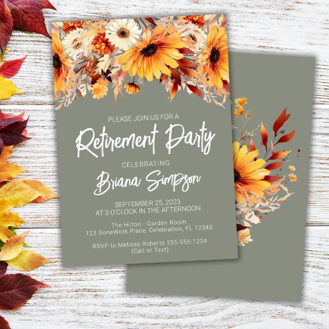Green Fall Floral Retirement Einladung (Von Creator hochgeladen)