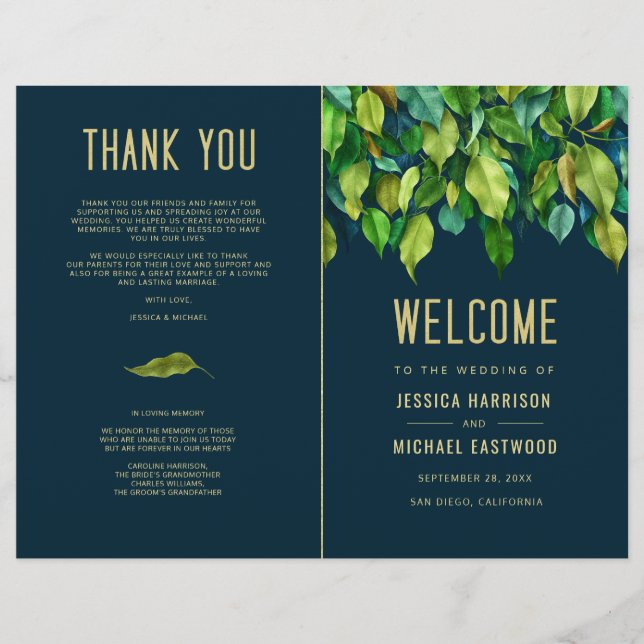 Green Fall Green Blätter Foliage Wedding Program (Vorderseite)