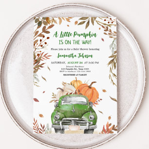 Green Fall Pumpkin Truck Baby Dusche Einladung
