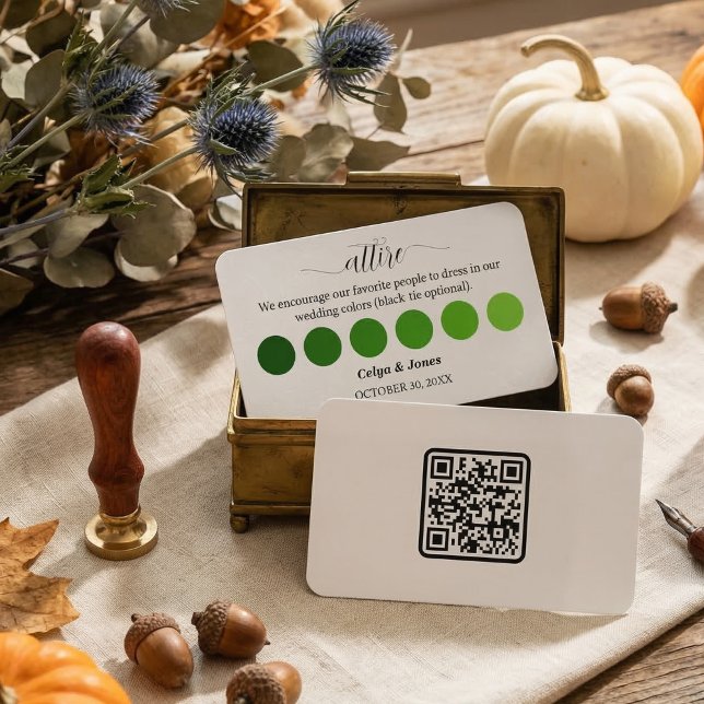 Green Fall Wedding Attire Dress Code Palette  Begleitkarte (Green Fall Wedding Attire Dress Code Palette QR Code Enclosure Card )