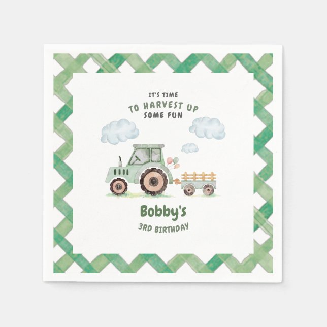 Green Farm Tractor Boys Any Age Birthday Serviette (Vorderseite)