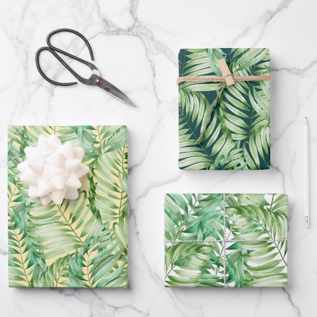 Green Fern-Blätter Geschenkpapier Set (Vorderseite)