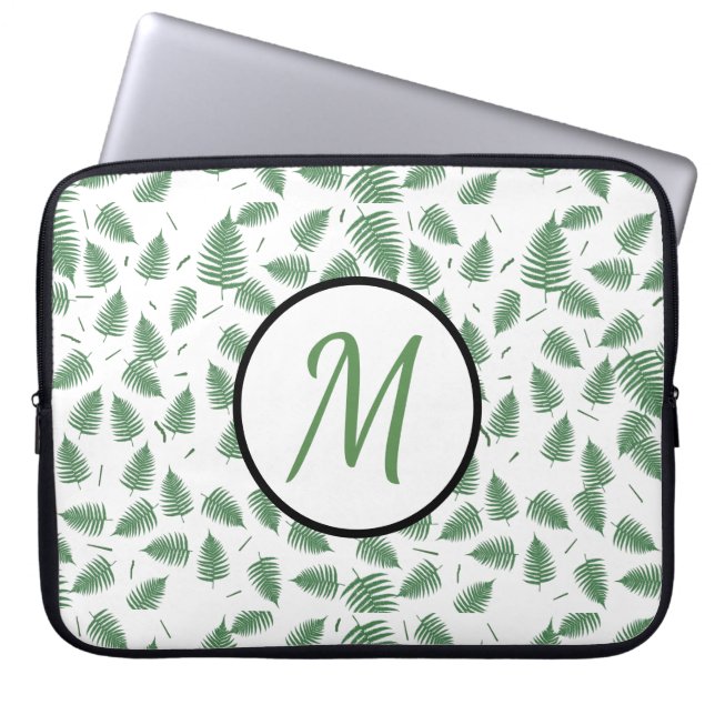 Green Fern Blätter Monogram Computer Laptop Sleeve (Vorderseite)