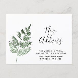 Green Fern Neue Adresse Einfache botanische Bewegu Ankündigungspostkarte